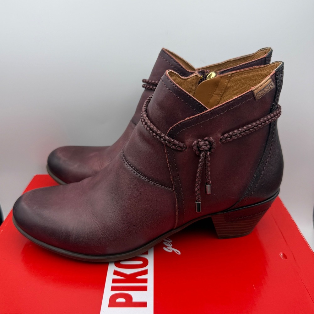 Pikolinos Rotterdam 902 Booties Womens 41 US 10-10.5 Garnet Leather Tassel Ankle